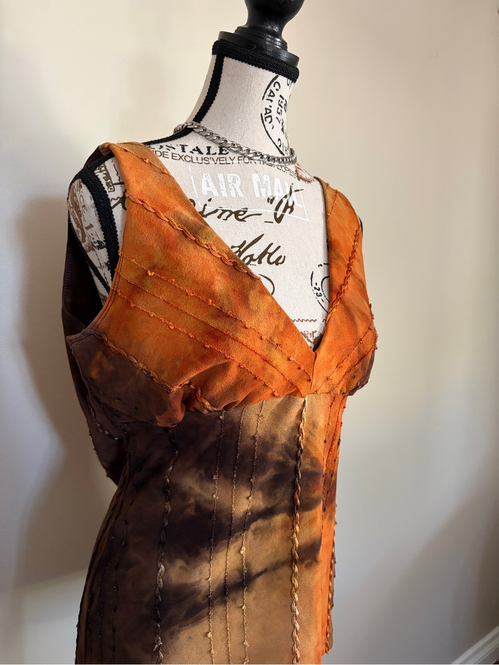 Y2K Le Chateau Orange Brown Fairy Whimsigoth Earthy Sequin Top - Picture 3 of 8